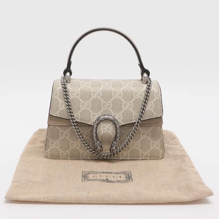 Pre Owned Gucci Dionysus Mini Beige GG Supreme Canvas Top Handle Bag