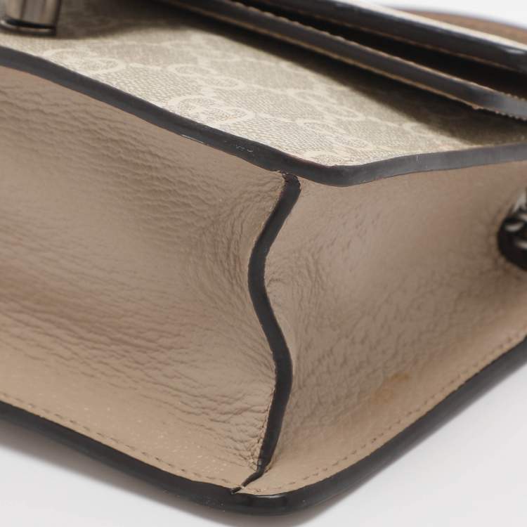 Pre Owned Gucci Dionysus Mini Beige GG Supreme Canvas Top Handle Bag