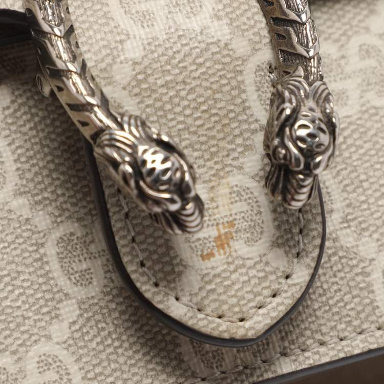 Pre Owned Gucci Dionysus Mini Beige GG Supreme Canvas Top Handle Bag