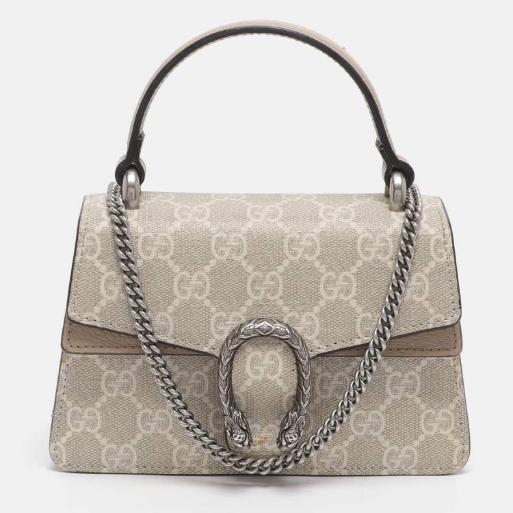 Pre Owned Gucci Dionysus Mini Beige GG Supreme Canvas Top Handle Bag