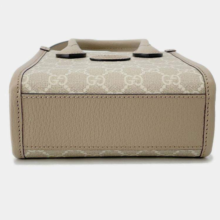Pre Owned Gucci Interlocking G Gg Supreme 2-Way Mini Tote Beige Leather Pvc