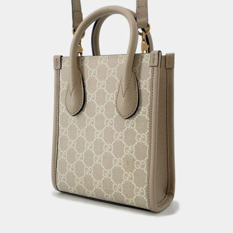 Pre Owned Gucci Interlocking G Gg Supreme 2-Way Mini Tote Beige Leather Pvc
