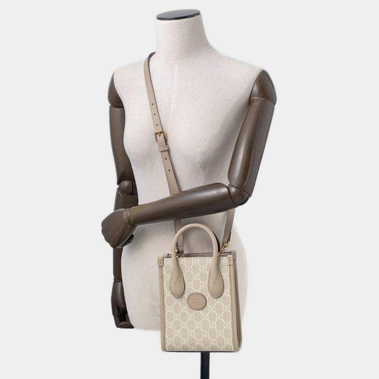 Pre Owned Gucci Interlocking G Gg Supreme 2-Way Mini Tote Beige Leather Pvc