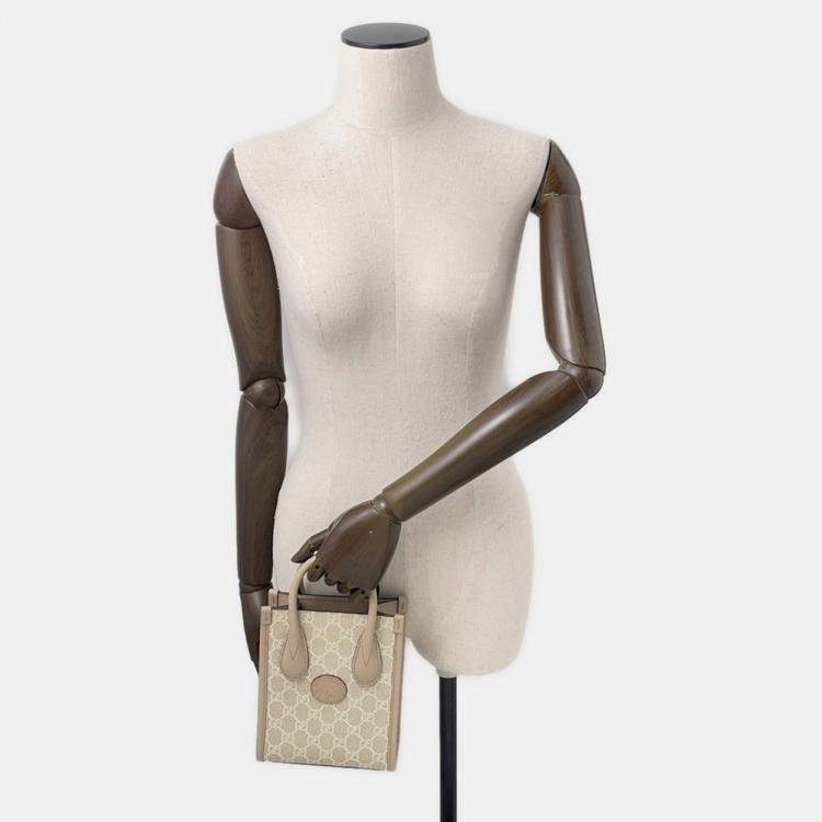 Pre Owned Gucci Interlocking G Gg Supreme 2-Way Mini Tote Beige Leather Pvc