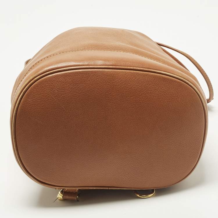 Pre Owned Gucci Bamboo Brown Leather Drawstring Sling Backpack