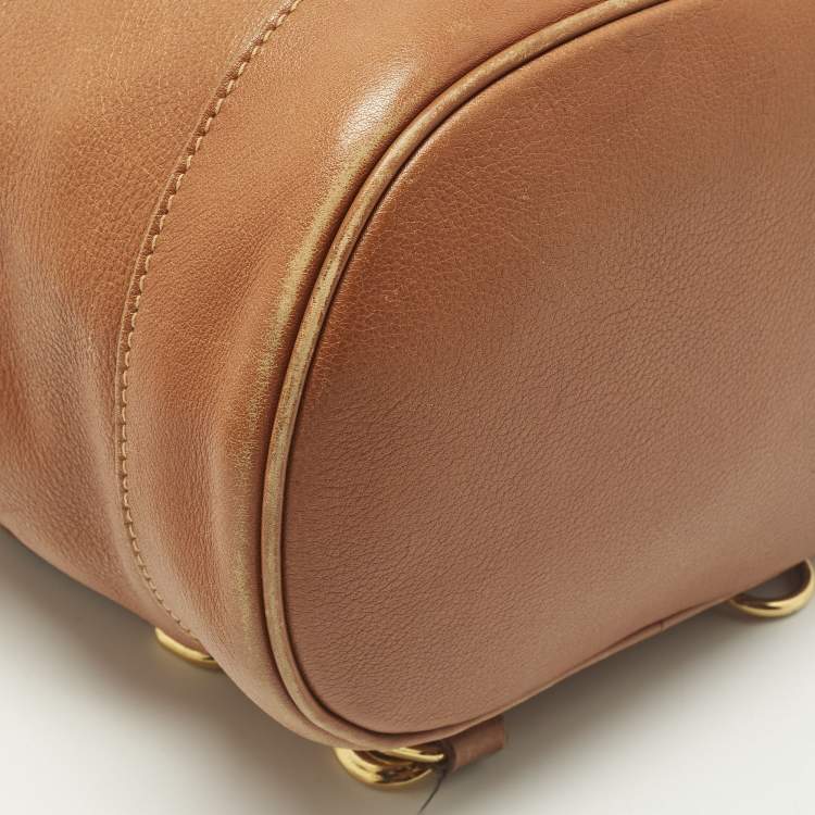 Pre Owned Gucci Bamboo Brown Leather Drawstring Sling Backpack