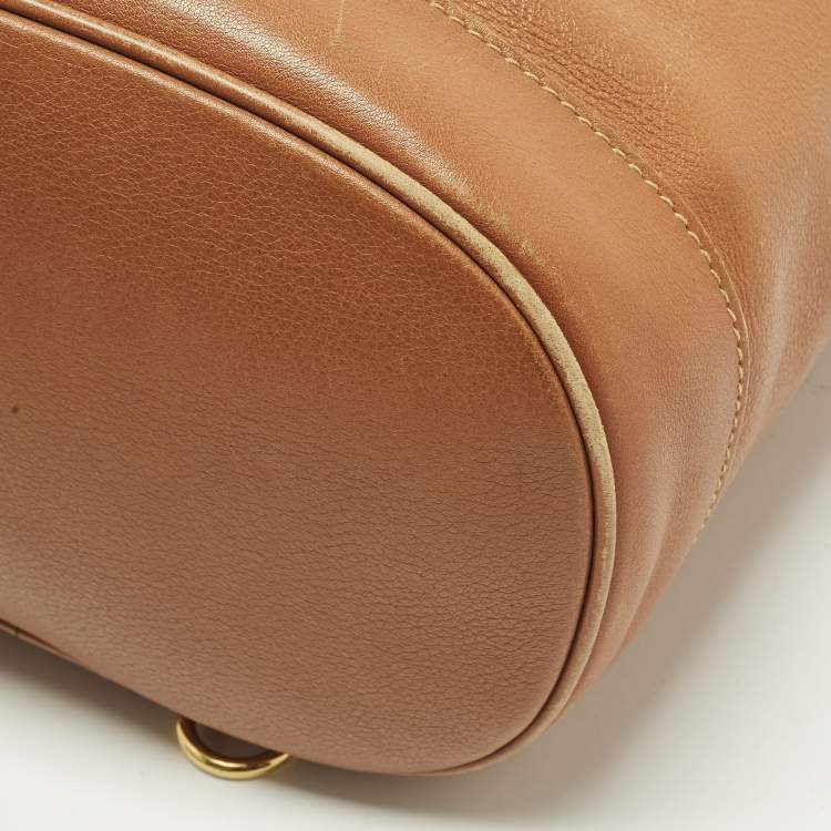 Pre Owned Gucci Bamboo Brown Leather Drawstring Sling Backpack