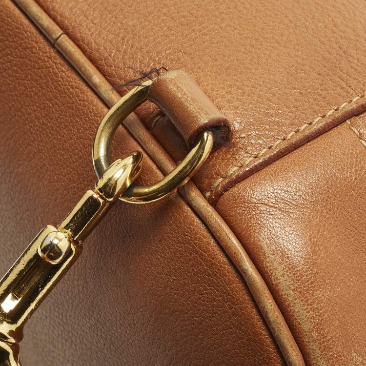 Pre Owned Gucci Bamboo Brown Leather Drawstring Sling Backpack