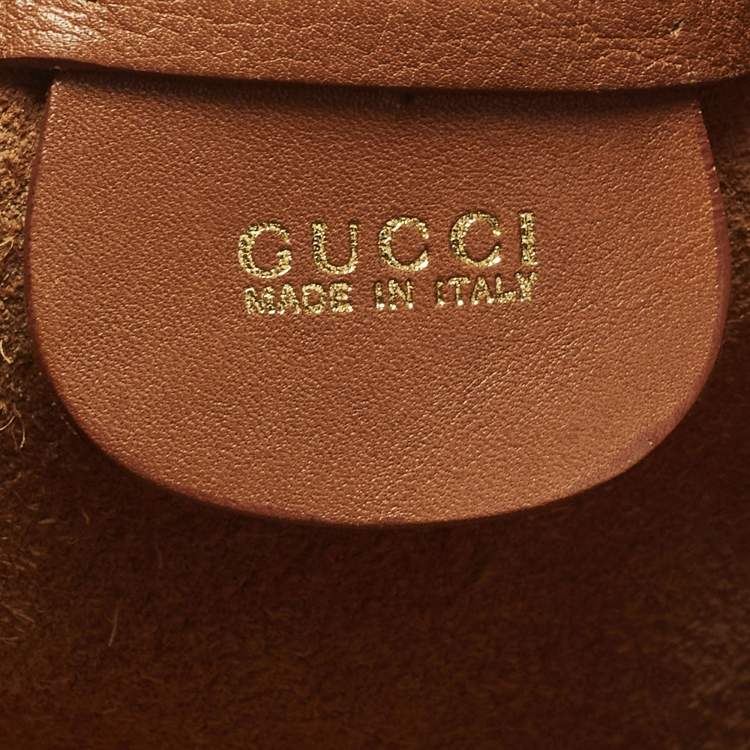 Pre Owned Gucci Bamboo Brown Leather Drawstring Sling Backpack