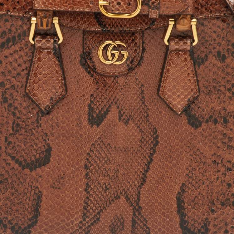 مملوكة مسبقًا Gucci Diana Small Brown Python Bamboo Tote