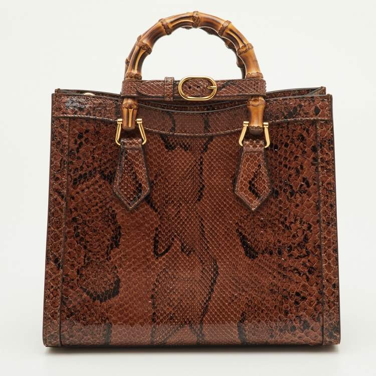 مملوكة مسبقًا Gucci Diana Small Brown Python Bamboo Tote