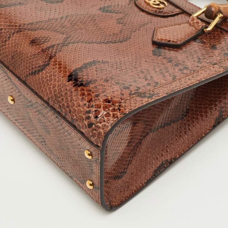 مملوكة مسبقًا Gucci Diana Small Brown Python Bamboo Tote