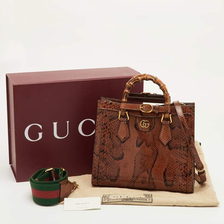 مملوكة مسبقًا Gucci Diana Small Brown Python Bamboo Tote