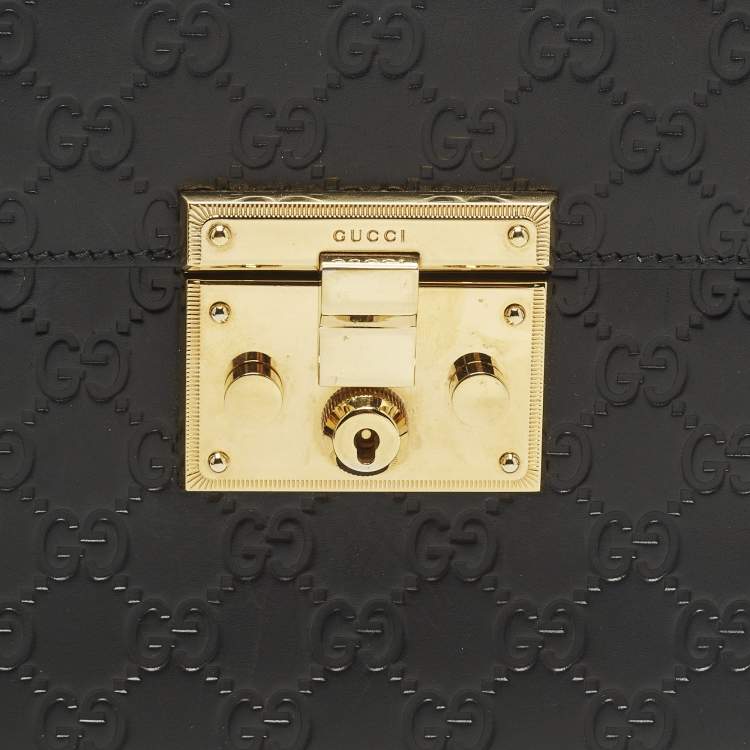 Pre Owned حقيبة يد علوية جلد غوتشيسما سوداء صغيرة قفل غوتشي