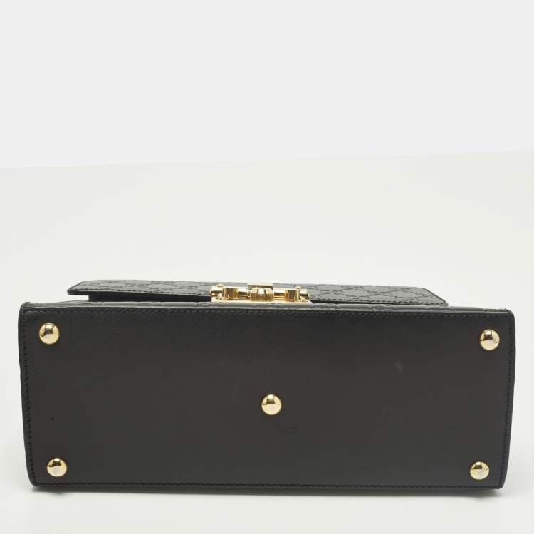 Pre Owned حقيبة يد علوية جلد غوتشيسما سوداء صغيرة قفل غوتشي