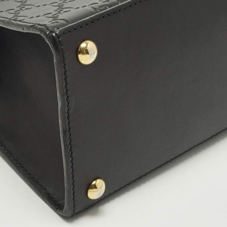 Pre Owned حقيبة يد علوية جلد غوتشيسما سوداء صغيرة قفل غوتشي