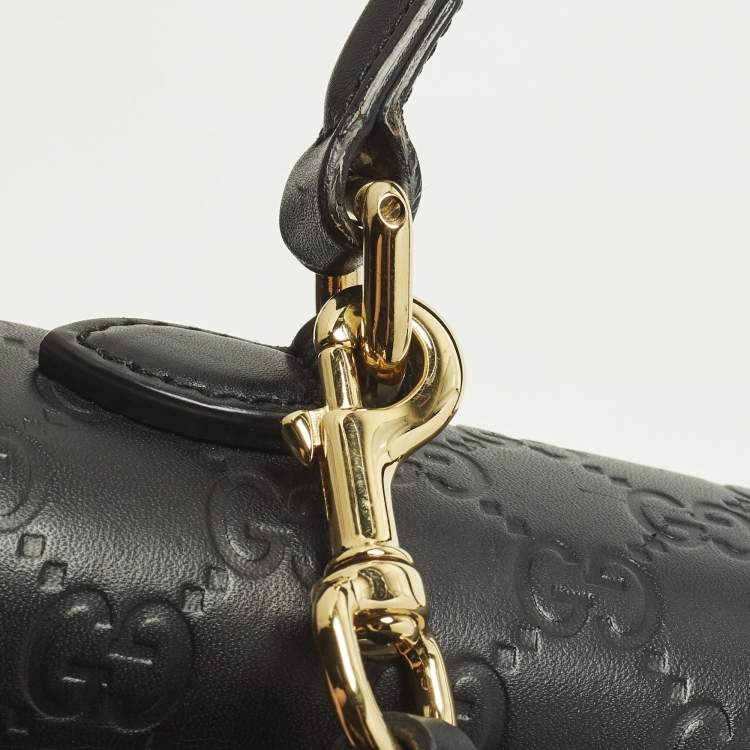 Pre Owned حقيبة يد علوية جلد غوتشيسما سوداء صغيرة قفل غوتشي