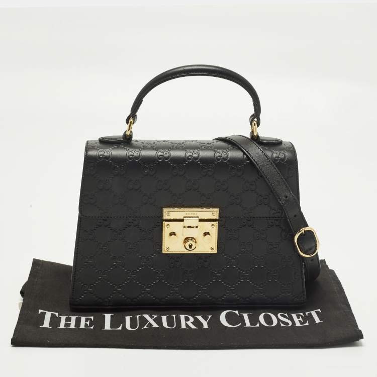 Pre Owned حقيبة يد علوية جلد غوتشيسما سوداء صغيرة قفل غوتشي