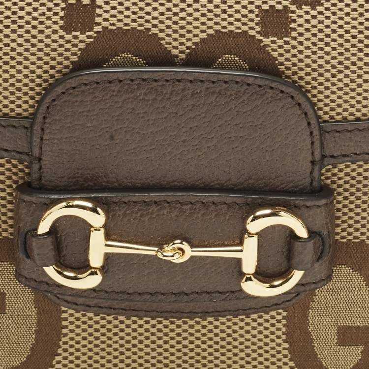 Pre Owned Gucci Horsebit 1955 Mini Brown GG Jumbo Canvas and Leather Crossbody Bag