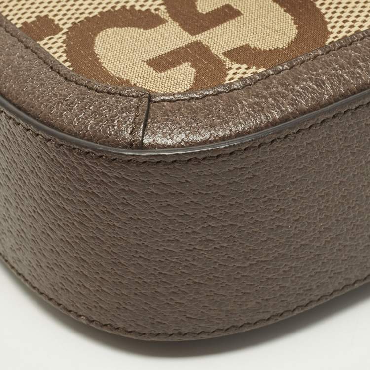 Pre Owned Gucci Horsebit 1955 Mini Brown GG Jumbo Canvas and Leather Crossbody Bag