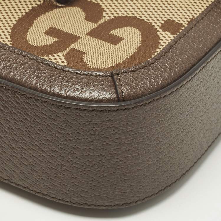 Pre Owned Gucci Horsebit 1955 Mini Brown GG Jumbo Canvas and Leather Crossbody Bag