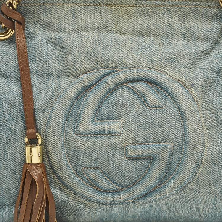 Pre Owned Gucci Soho Chain Medium Blue Denim Shoulder Bag