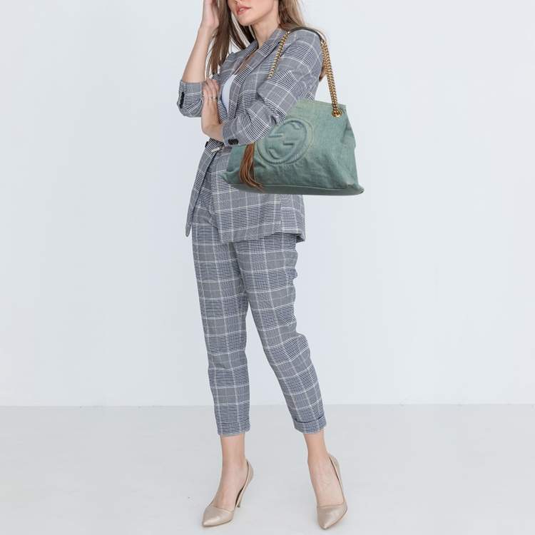 Pre Owned Gucci Soho Chain Medium Blue Denim Shoulder Bag