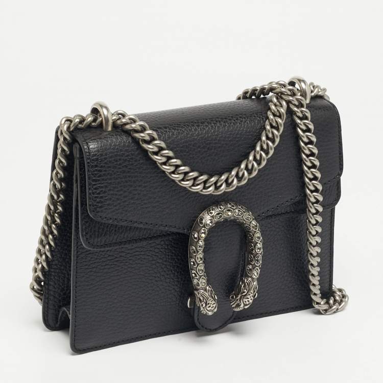 Pre Owned Gucci Crystal Dionysus Small Black Leather Shoulder Bag