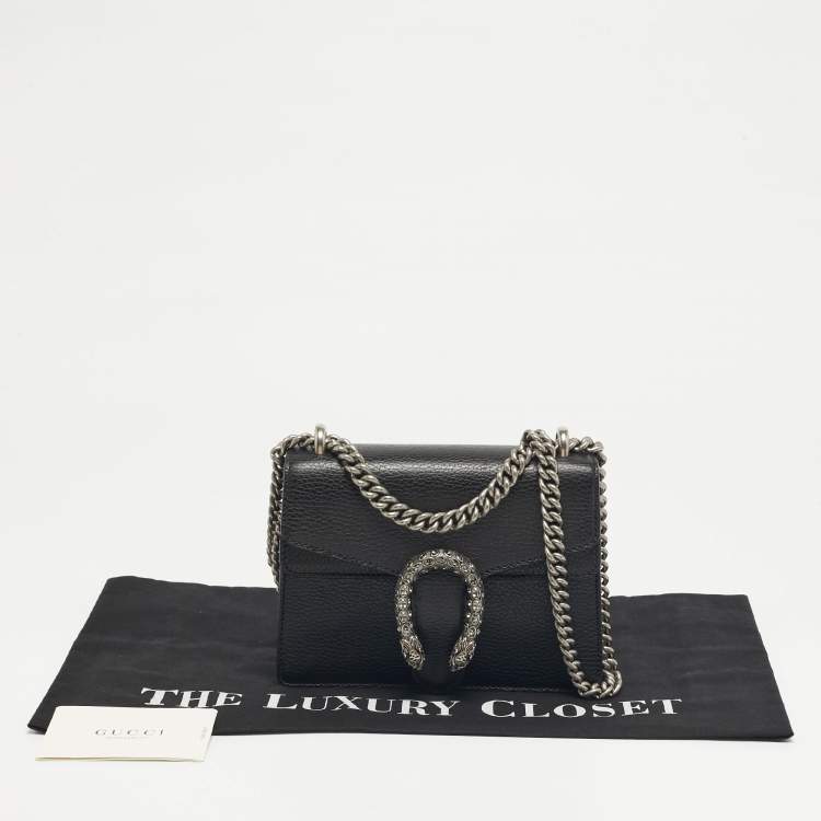 Pre Owned Gucci Crystal Dionysus Small Black Leather Shoulder Bag