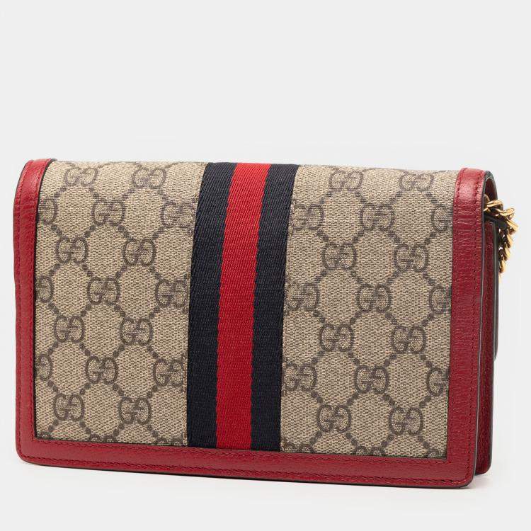 Pre Owned Gucci Brown GG Supreme Queen Margaret Wallet on Chain