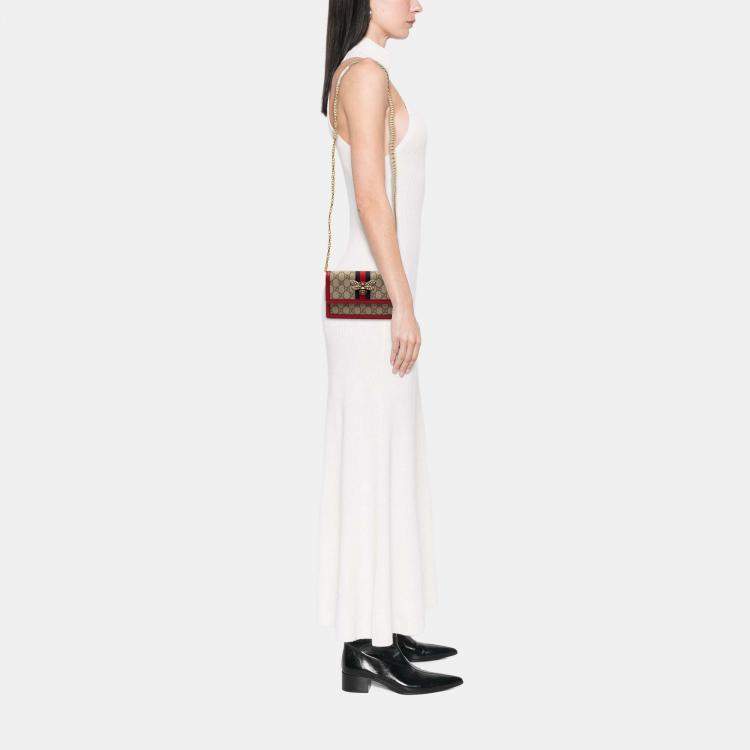 Pre Owned Gucci Brown GG Supreme Queen Margaret Wallet on Chain