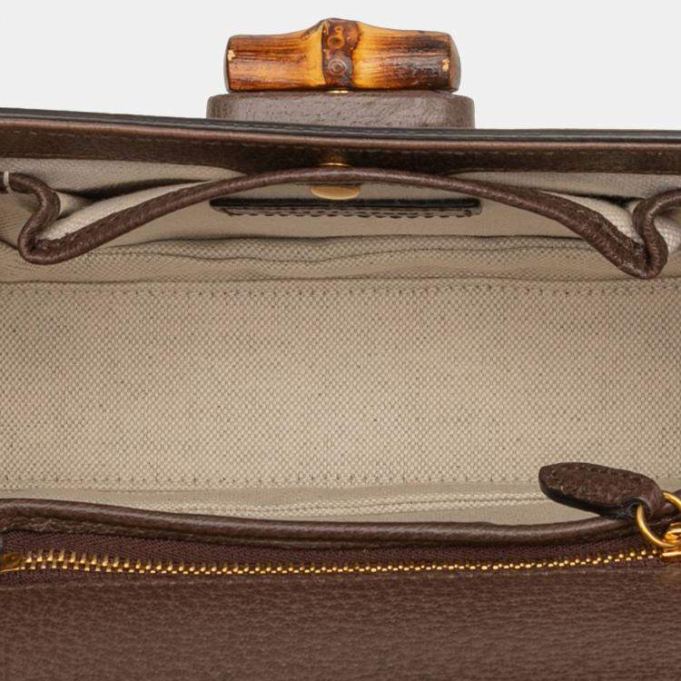 Pre Owned Gucci Brown Small Jumbo GG Canvas Bamboo 1947 Top Handle Bag