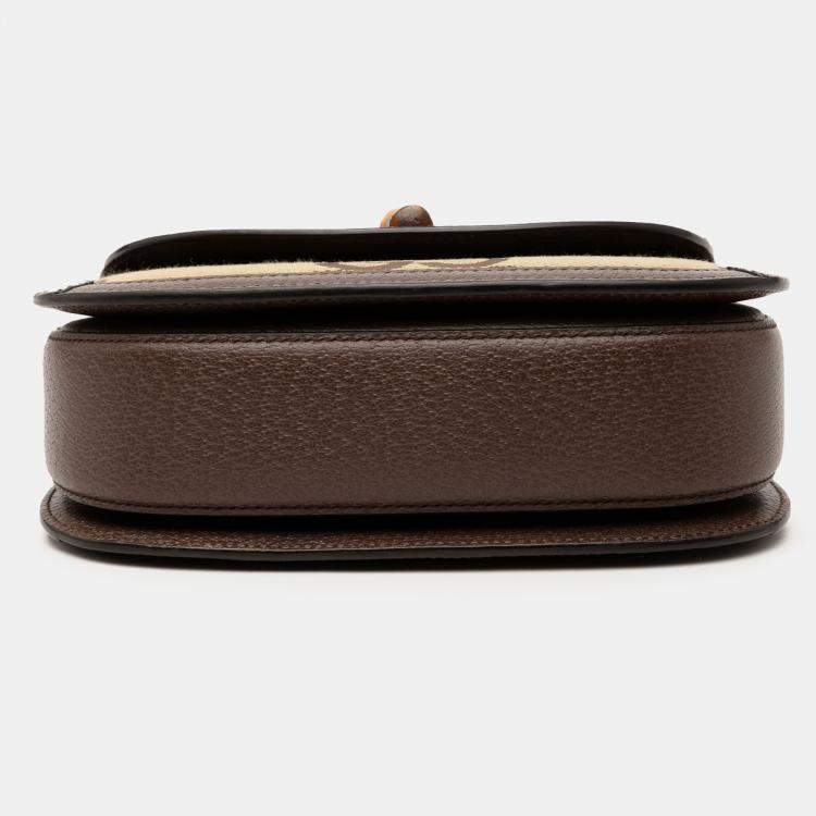 Pre Owned Gucci Brown Small Jumbo GG Canvas Bamboo 1947 Top Handle Bag