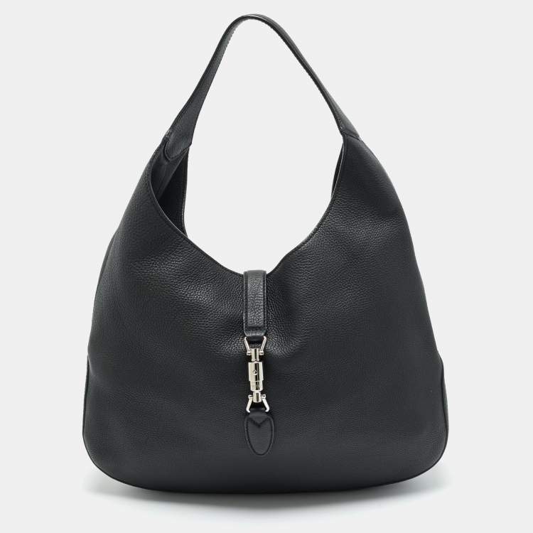 Pre Owned Gucci Soft Jackie Black Leather Hobo