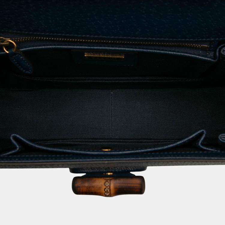 Pre Owned Gucci Blue 100th Anniversary Medium GG Coated Canvas Kaleidoscope 1947 Bamboo Top Handle Bag