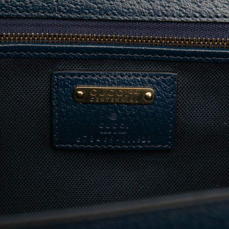 Pre Owned Gucci Blue 100th Anniversary Medium GG Coated Canvas Kaleidoscope 1947 Bamboo Top Handle Bag