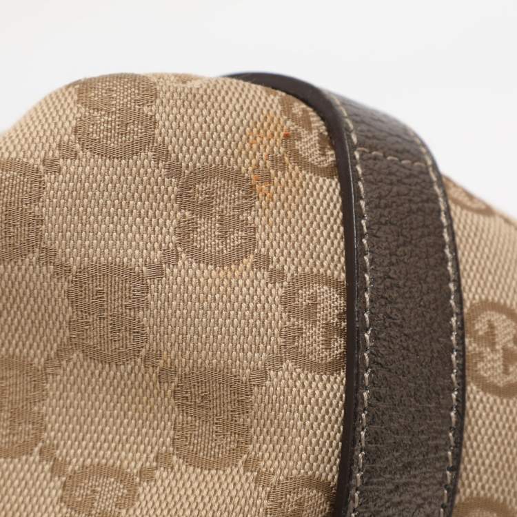 Pre Owned Gucci Abbey Medium Beige/Metallic GG Canvas and Leather Hobo