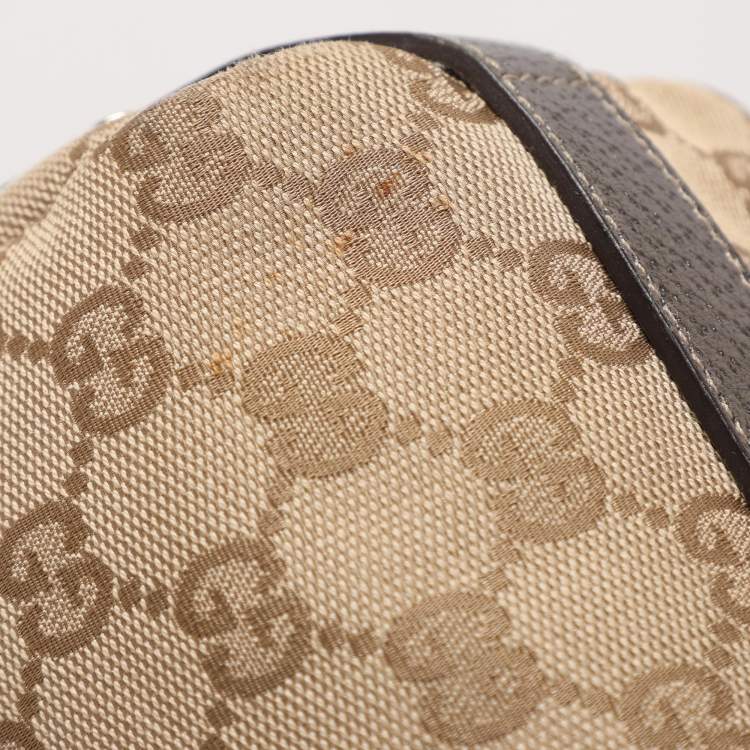Pre Owned Gucci Abbey Medium Beige/Metallic GG Canvas and Leather Hobo