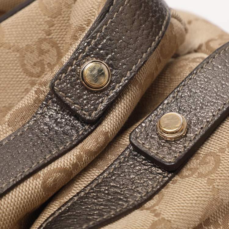 Pre Owned Gucci Abbey Medium Beige/Metallic GG Canvas and Leather Hobo