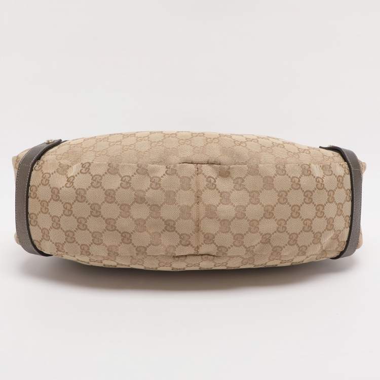 Pre Owned Gucci Abbey Medium Beige/Metallic GG Canvas and Leather Hobo