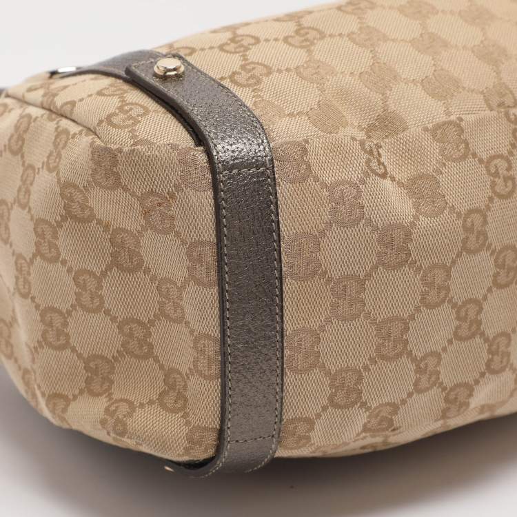 Pre Owned Gucci Abbey Medium Beige/Metallic GG Canvas and Leather Hobo