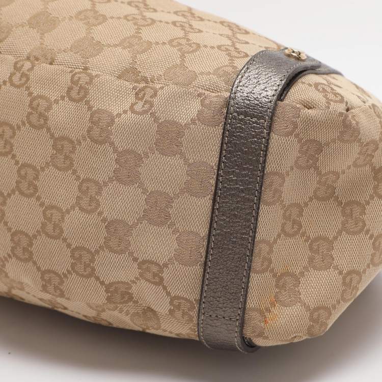 Pre Owned Gucci Abbey Medium Beige/Metallic GG Canvas and Leather Hobo