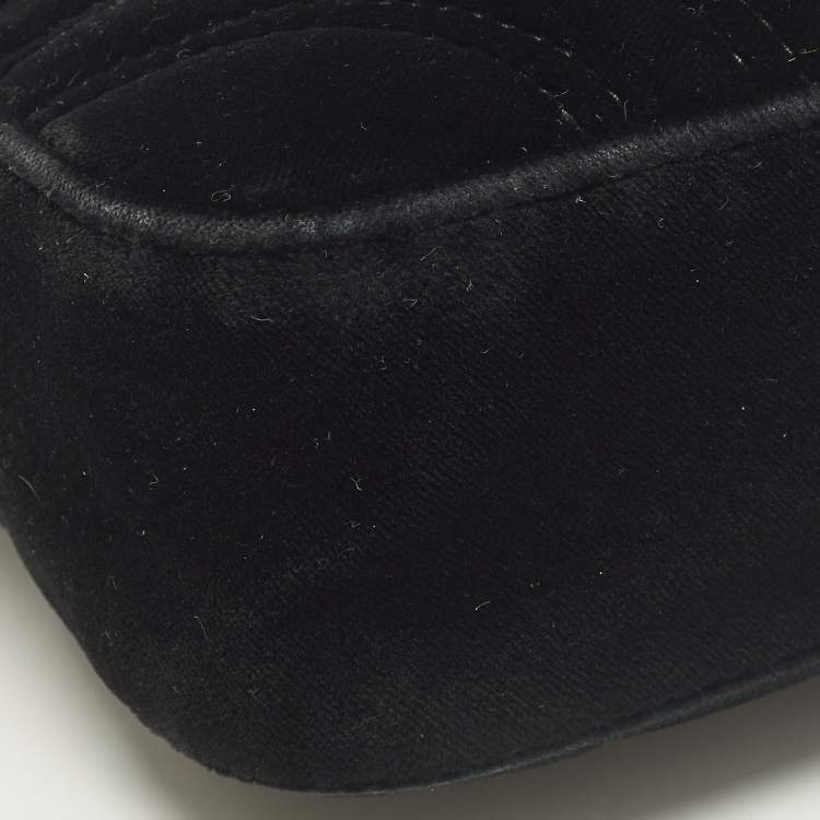Pre Owned Gucci GG Marmont Flap Mini Black Matelassé Velvet Shoulder Bag