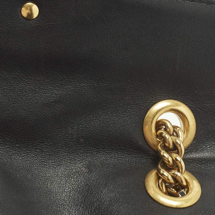 Pre Owned Gucci GG Marmont Flap Mini Black Matelassé Velvet Shoulder Bag