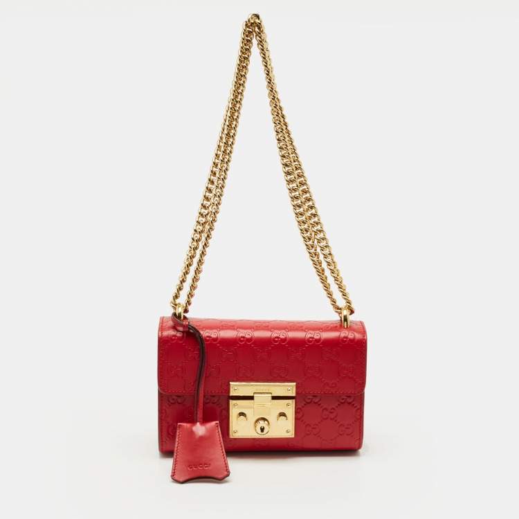 Pre Owned Gucci Padlock Small Red Guccissima Leather Shoulder Bag