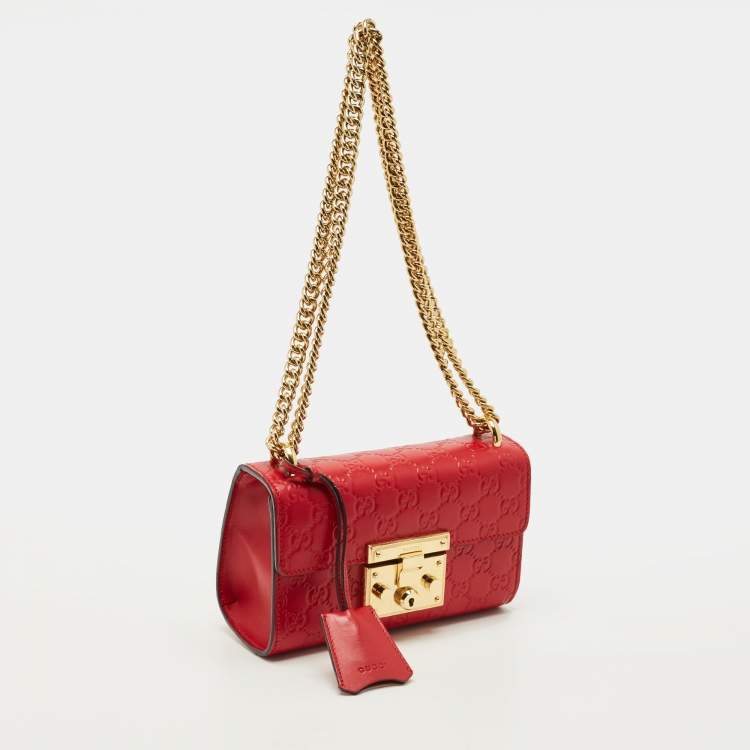Pre Owned Gucci Padlock Small Red Guccissima Leather Shoulder Bag