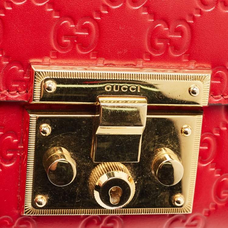 Pre Owned Gucci Padlock Small Red Guccissima Leather Shoulder Bag