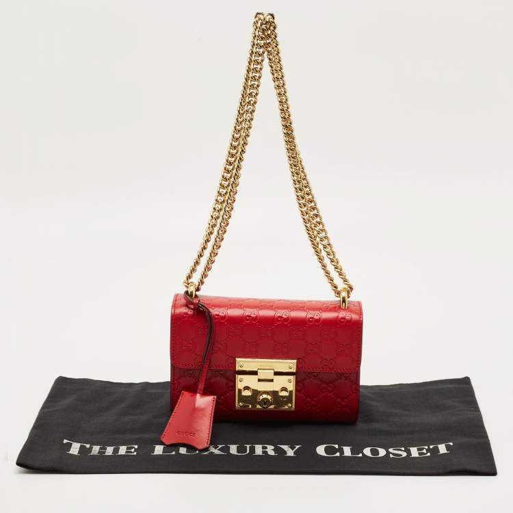 Pre Owned Gucci Padlock Small Red Guccissima Leather Shoulder Bag