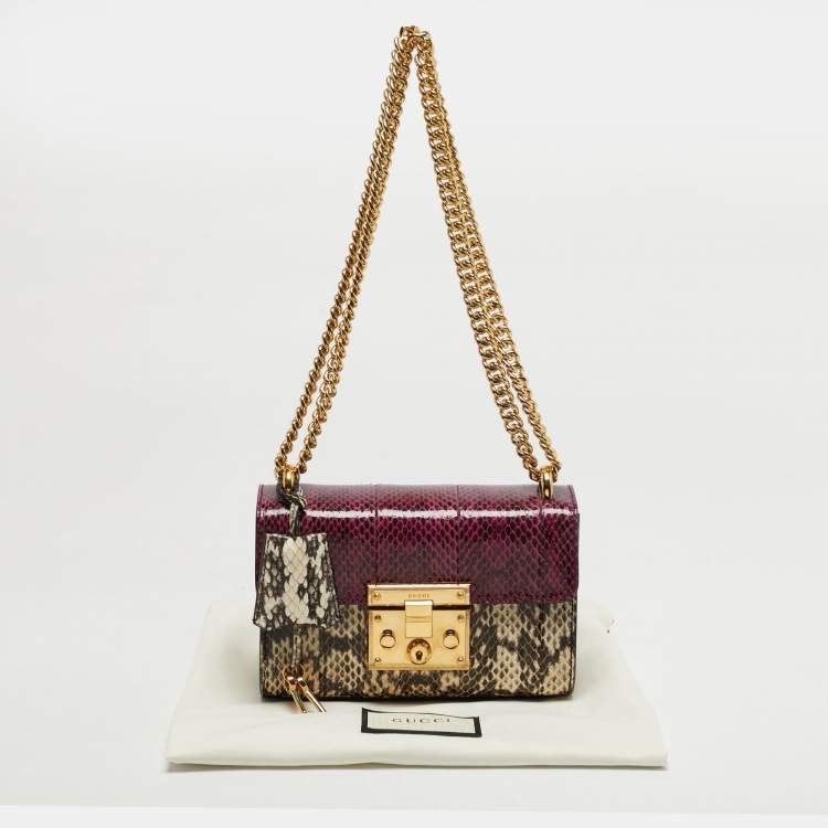Pre Owned Gucci Padlock Small Snakeskin Purple/Beige Shoulder Bag