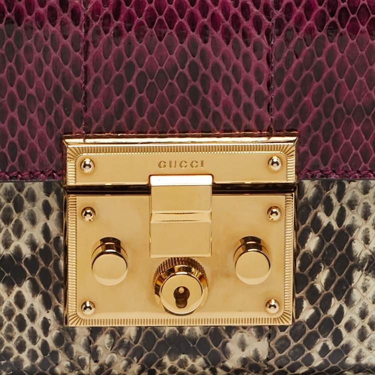 Pre Owned Gucci Padlock Small Snakeskin Purple/Beige Shoulder Bag